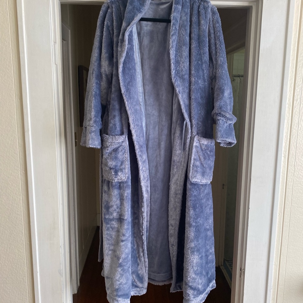 Soma Blue Grey Plush Full Length Robe L/XL